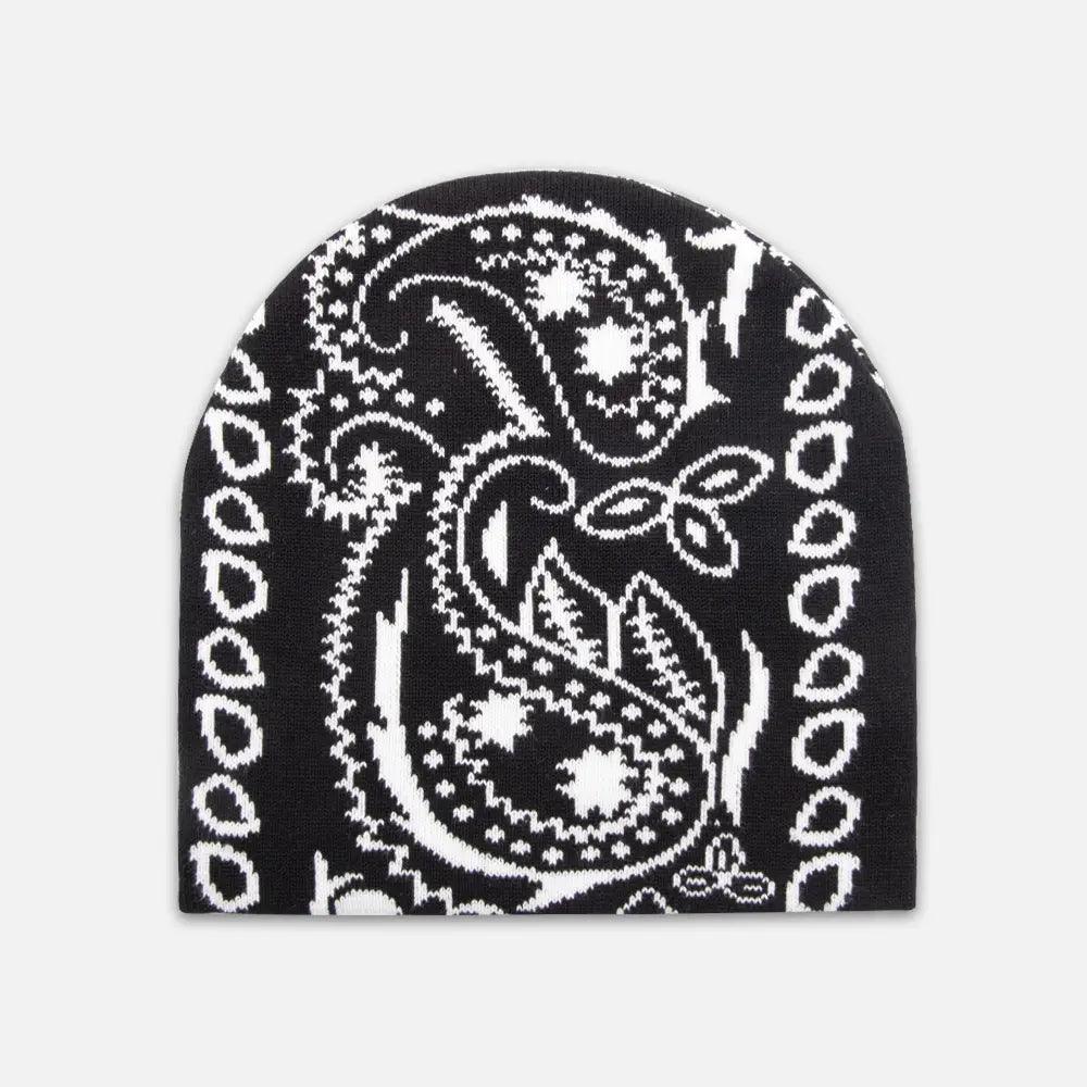 BlackJacquardPaisleyBeanies