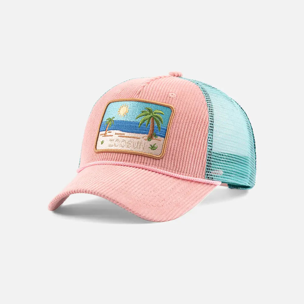 PinkEmbroideredBeachTruckerCaps