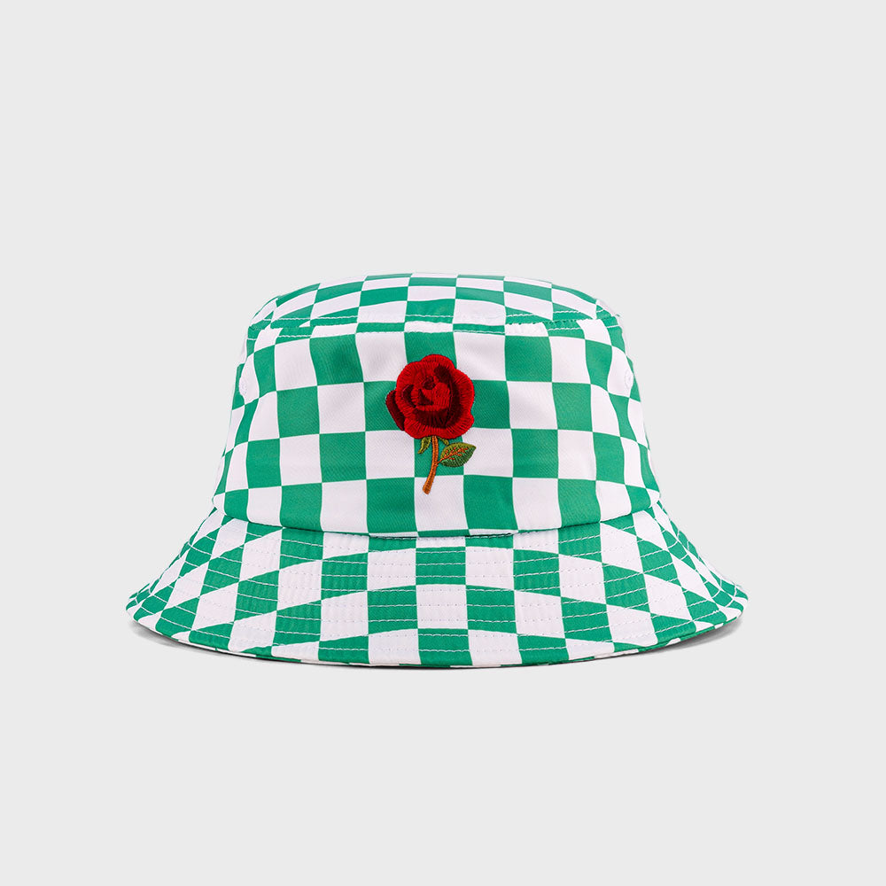 Checked rose embroidery bucket hat